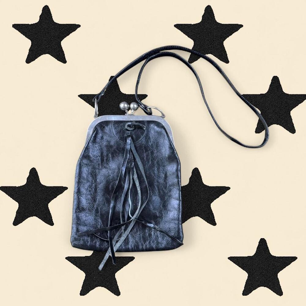★ Vintage Genuine Leather Crossbody Bag – Silver Frame Clasp Purse ★